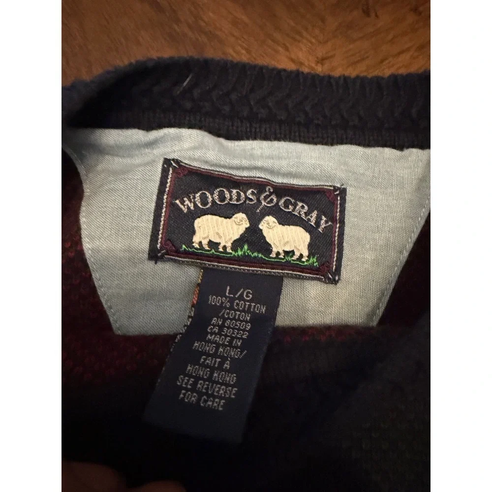 Woods & Gray Mens Large Argyle Plaid Cotton Knit Sweater Navy Green Red Pullover